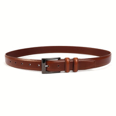 Dark Brown Leather Men's Belt with Pin Buckle