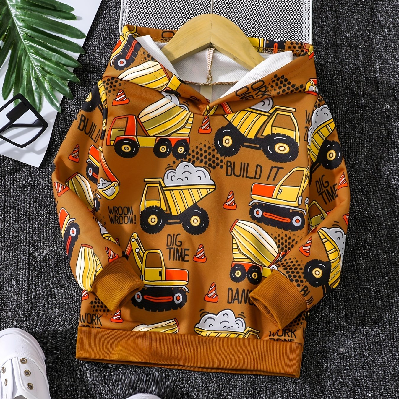 Cartoon Excavator Boys Hoodie Long Sleeve Sweatshirt