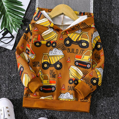 Cartoon Excavator Boys Hoodie Long Sleeve Sweatshirt