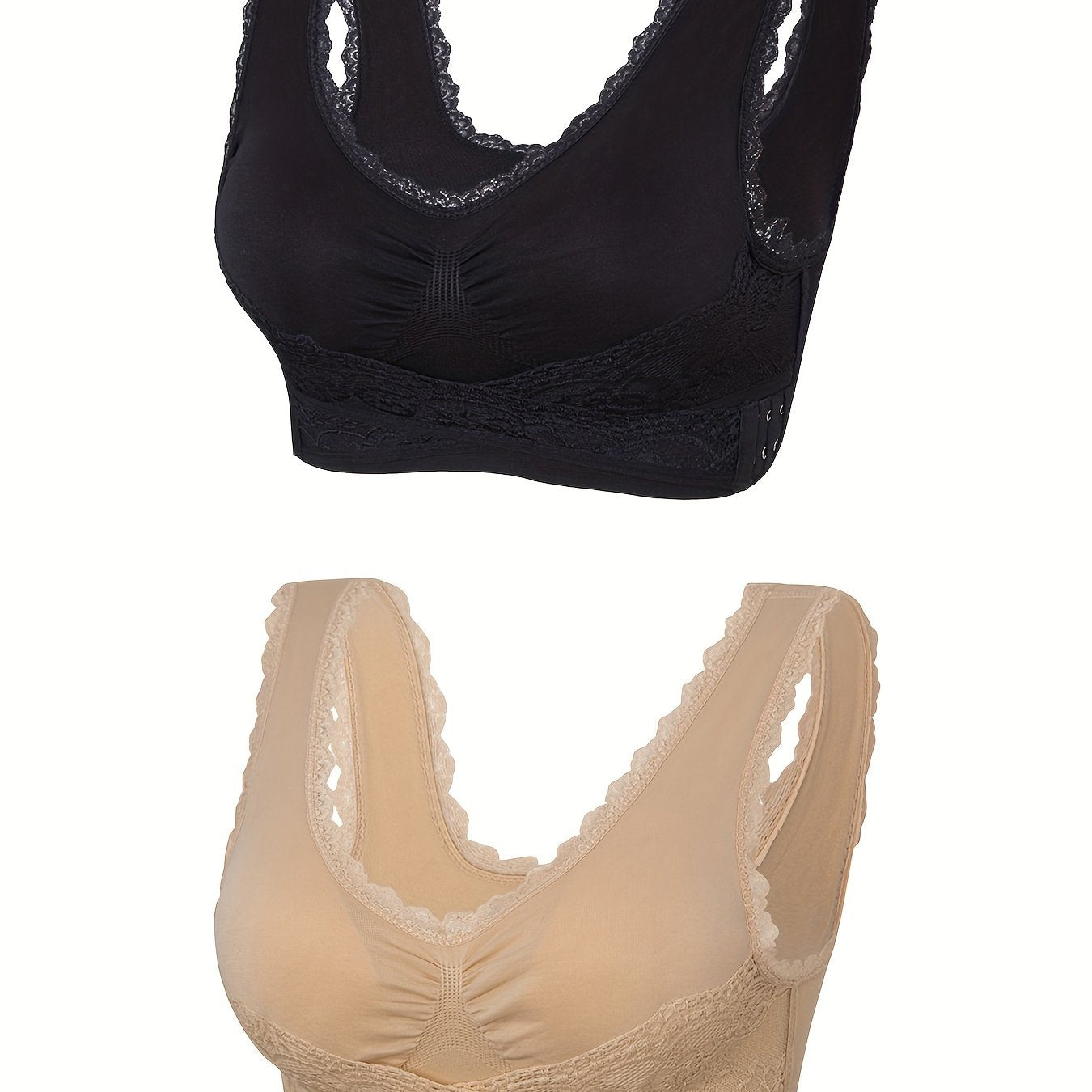 2 Pack Plus Size Sports Bra Set Women's Plus Contrast Lace Trim Cross Front Wire