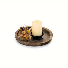Round Wood Tray for Coffee Table Candle Holder Tray
