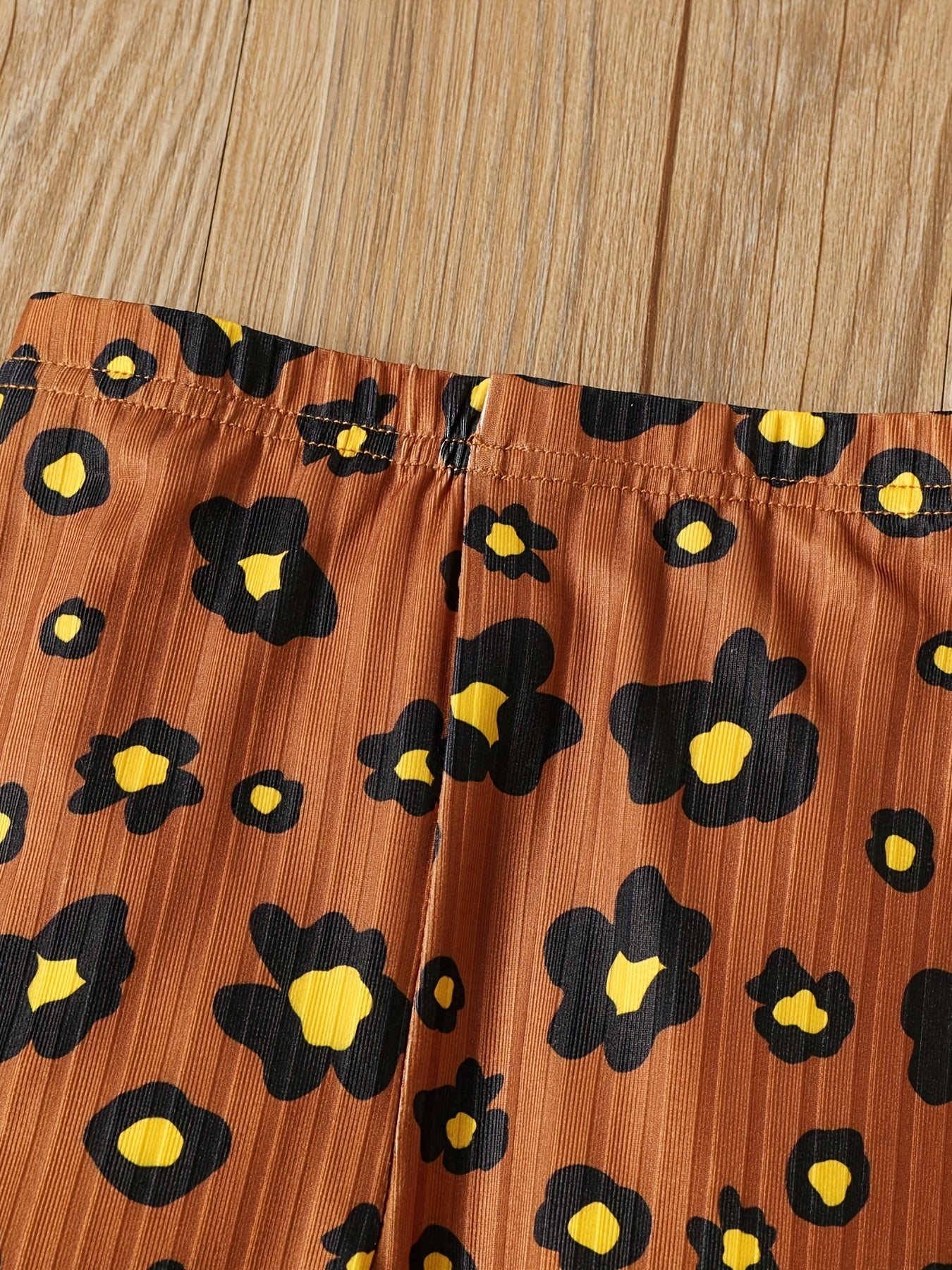 Baby Girl Brown Apricot Leopard Ribbed Trousers Casual Pants