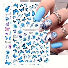 6pcs Butterfly Nail Art Stickers Floral Designs Self-Adhesive Nail Decorations