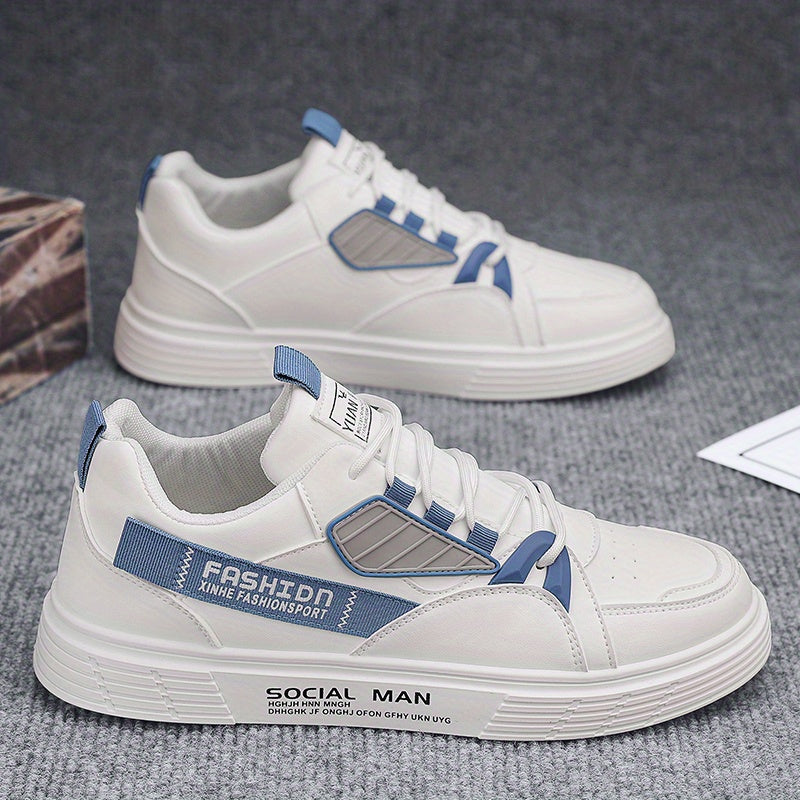 Men's PU Leather Skate Shoes Breathable Lace up Sneakers