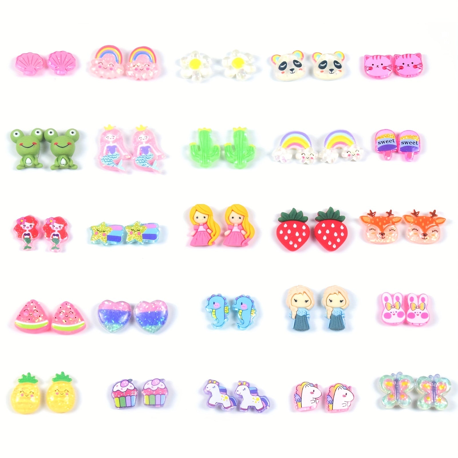 25 Pairs Hypoallergenic Cartoon Animal Earrings for Girls