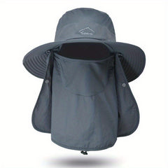 Wide Brim Cap With Face Cover Masks For Men Outdoor UV Protection Hat
