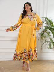 Colorblock Floral Print Long Sleeve Maxi Dress