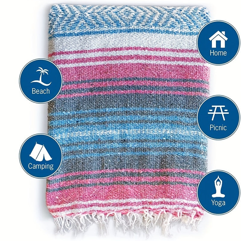 Mexican Woven Blanket for Outdoor Activities - Beach, Picnic, Yoga, Camping