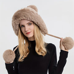 Women's Fleece Pom Beanie Hat with 3 Pompom