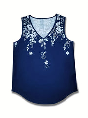 Floral Print Tank Top V Neck Sleeveless Summer Top