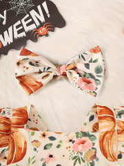 Baby Girls Halloween Pumpkin Print Bodysuit & Headwear Set