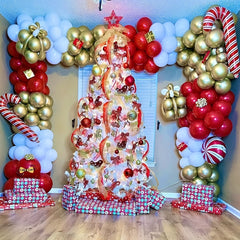 142pcs Christmas Balloon Arch Garland Kit - Red Golden Candy Cane Balloons