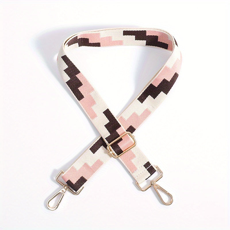 Colorblock Bag Strap Geometric Pattern Adjustable Travel Accessories