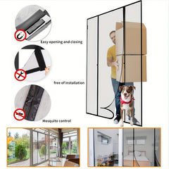 Magnetic Screen Door Thicker Fiberglass Mesh Self Sealing Double Door Net