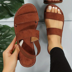 Women's Double Strap Flat Sandals Open Round Toe Slip On Shoes