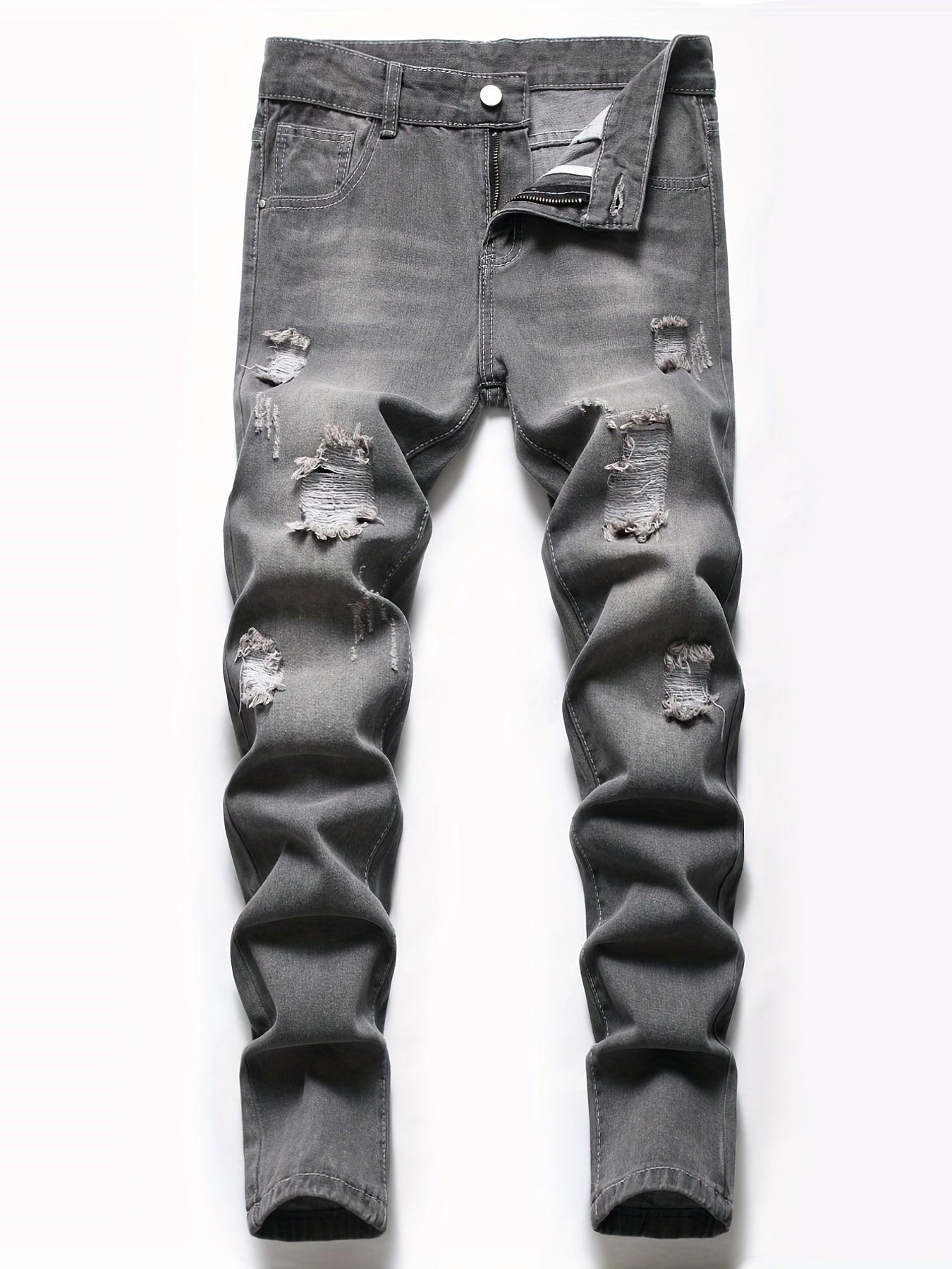 Boys Ripped Jeans Skinny Slim Fit Washed Denim Long Pants