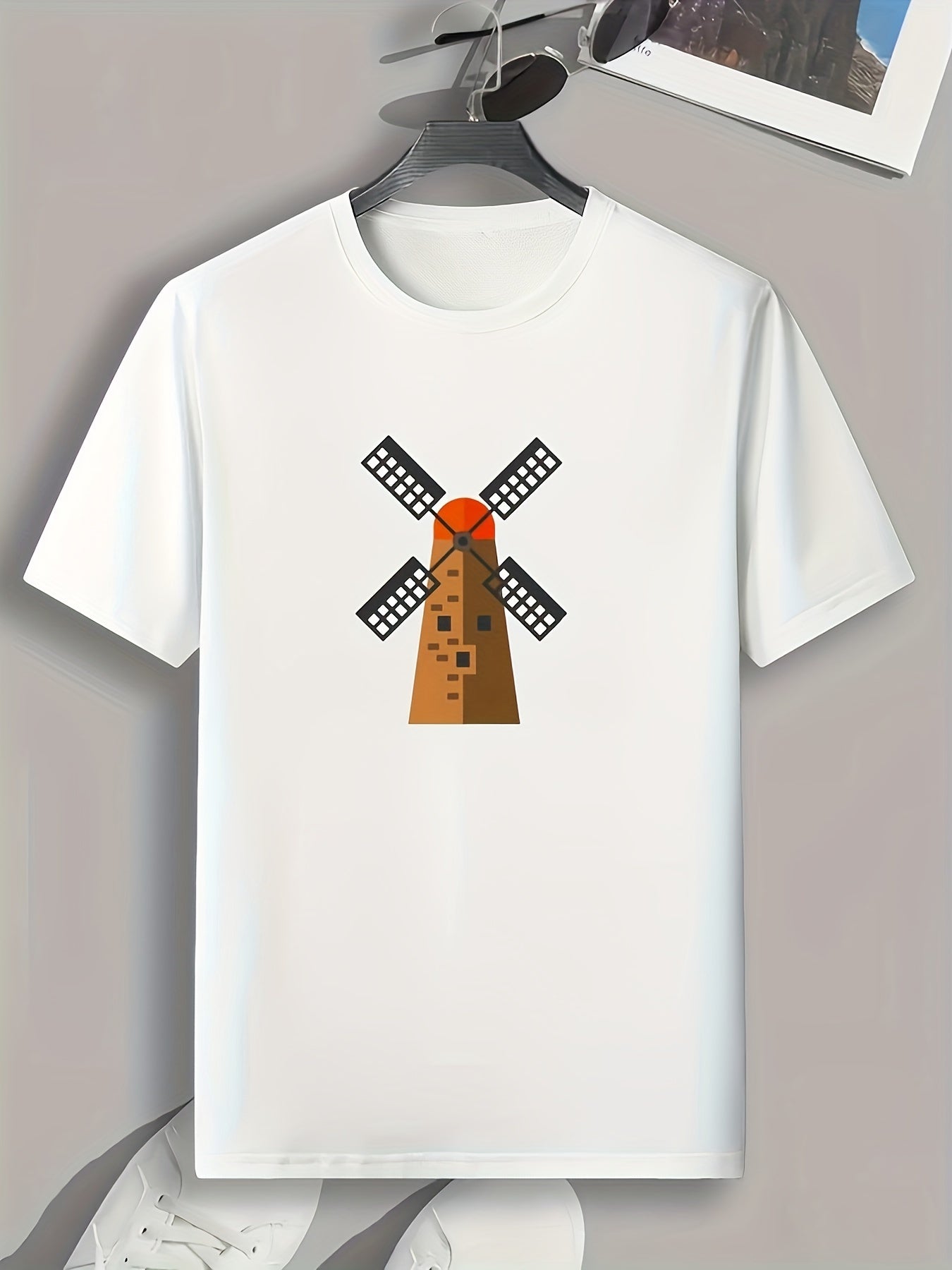 Men's Windmill Print Comfy Stretch Tee for Outdoor Summer