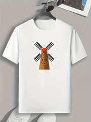 Men's Windmill Print Comfy Stretch Tee for Outdoor Summer
