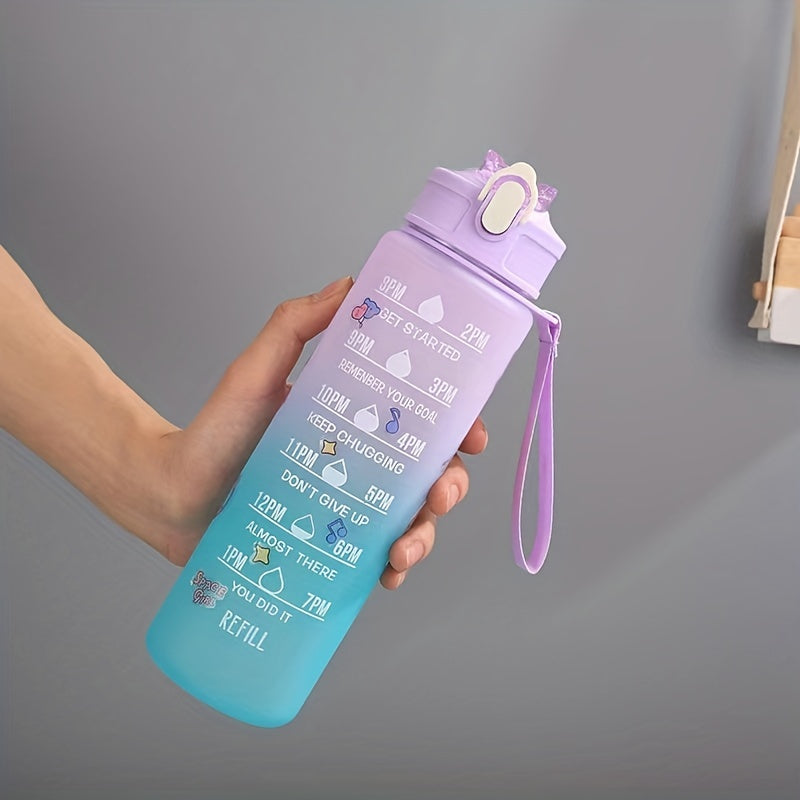 900ml Gradient Plastic Water Bottle Leakproof with Time Scale for Outdoor Sports