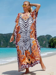 Boho Plus Allover Print Batwing Sleeve Cover Up Dress