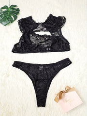 Floral Jacquard Cut Out Top & Panty Lingerie Set