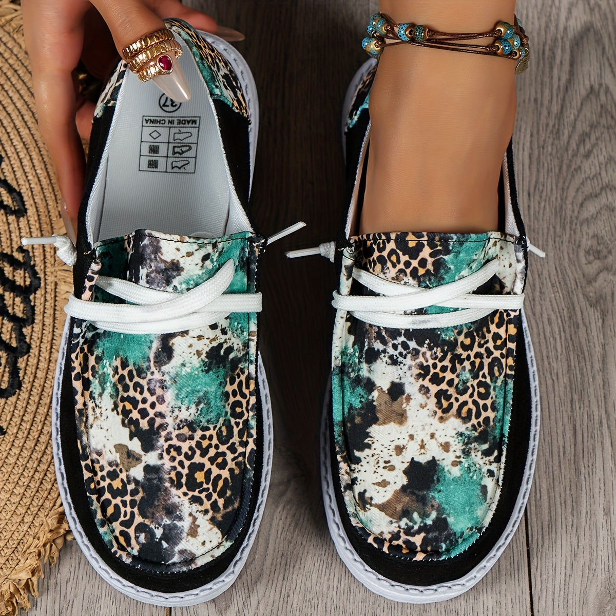 Leopard & Floral Pattern Flat Shoes Slip On Casual Lightweight Women's Shoes
