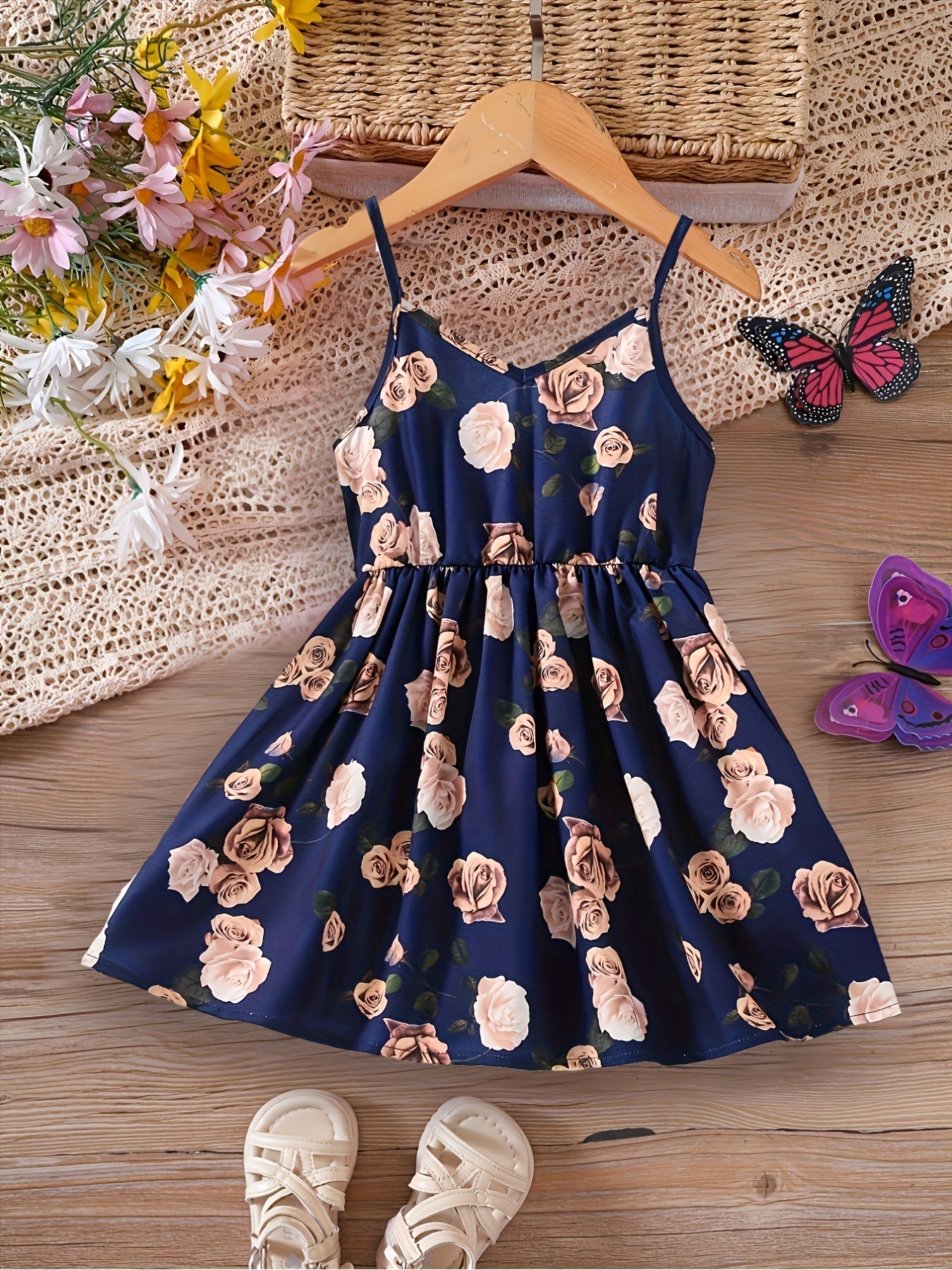 Baby Girl Flower Print Strap Dress