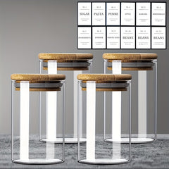 750ML Glass Storage Jar Sealed Jar With 12 Food Labels
