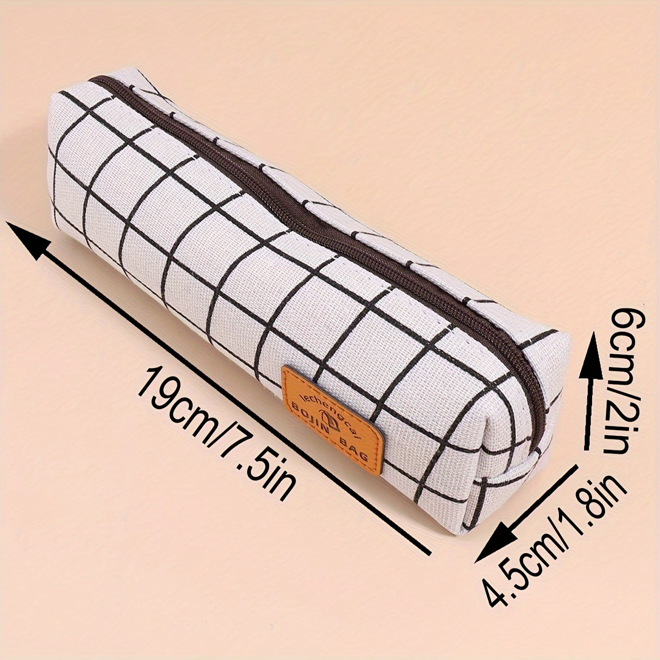 Checkerboard Plaid Canvas Pencil Case Daily Stationery Storage Portable Pen Bag