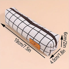 Checkerboard Plaid Canvas Pencil Case Daily Stationery Storage Portable Pen Bag