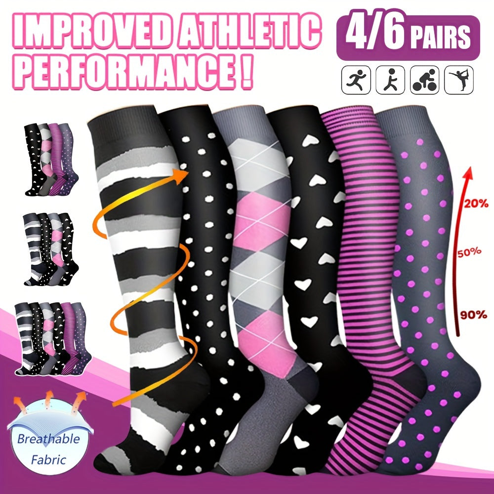 6 Pairs Compression Sock 15-20 mmHg Knee High