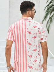Flamingo Stripe High Stretch Short Sleeve Hawaiian Shirt