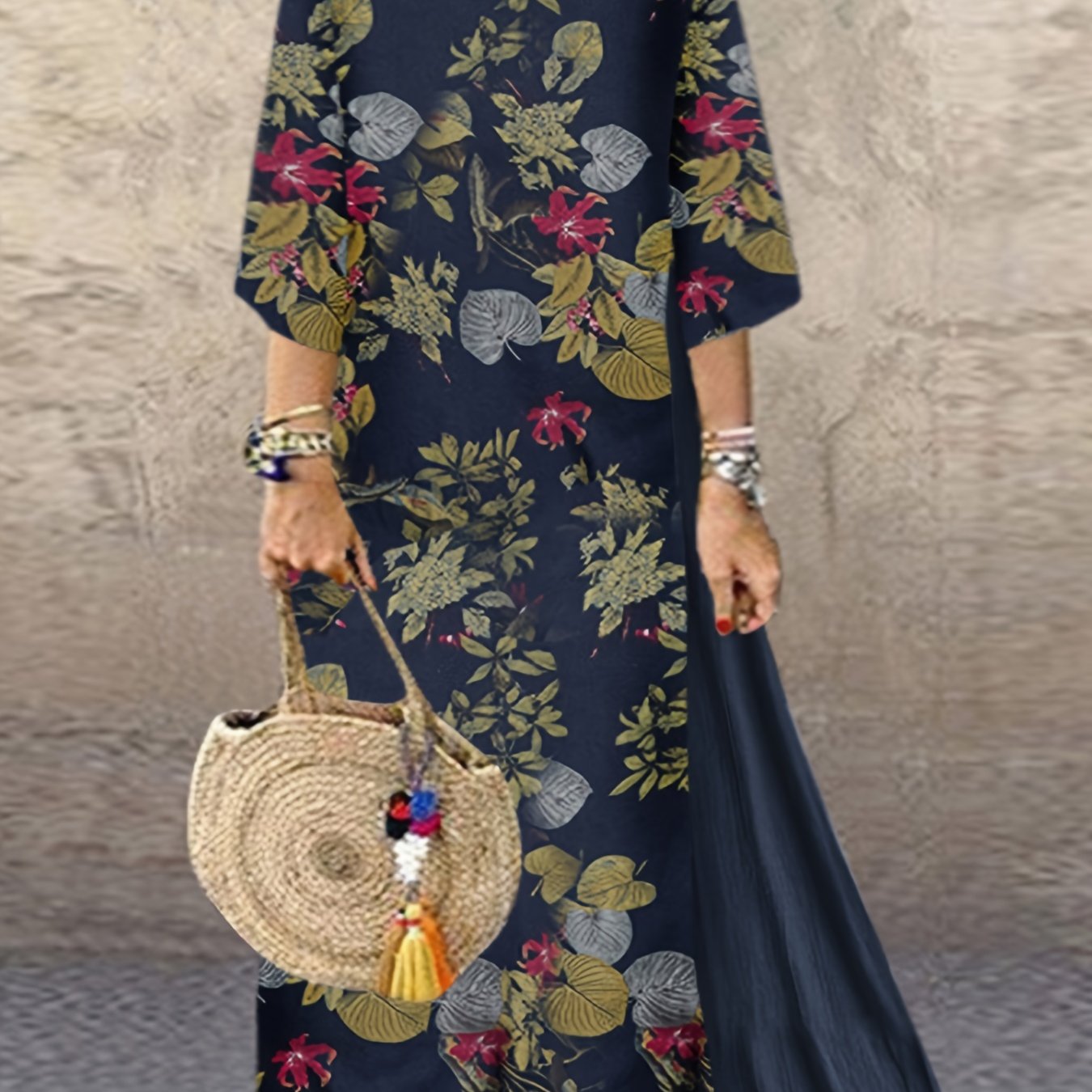 Floral Print Maxi Dress Long Sleeve Plus Size