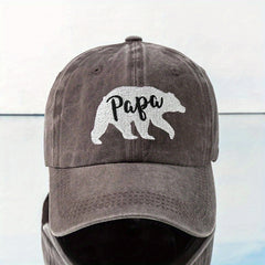 Polar Bear PAPA Baseball Cap Classic Embroidery Unisex Washed Distressed Dad Hat