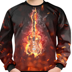Flame Guitar Print Boys Sweatshirt Long Sleeve Pullover Top