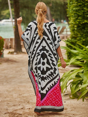 Women's Boho Tribal Print V Neck Cover Up Dress