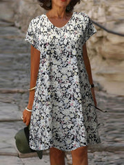 Casual Dress Women's Plus Floral Print Short Sleeve V Neck Dress
