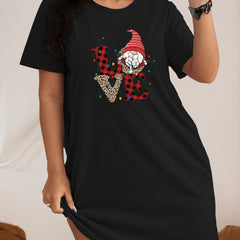 Christmas Lounge Dress with Gnome & Plaid Print Tee Nightdress