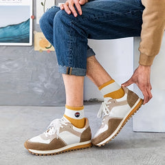 5 Pairs Men's Block Crew Socks Comfy Outdoor Casual Unisex All Seasons