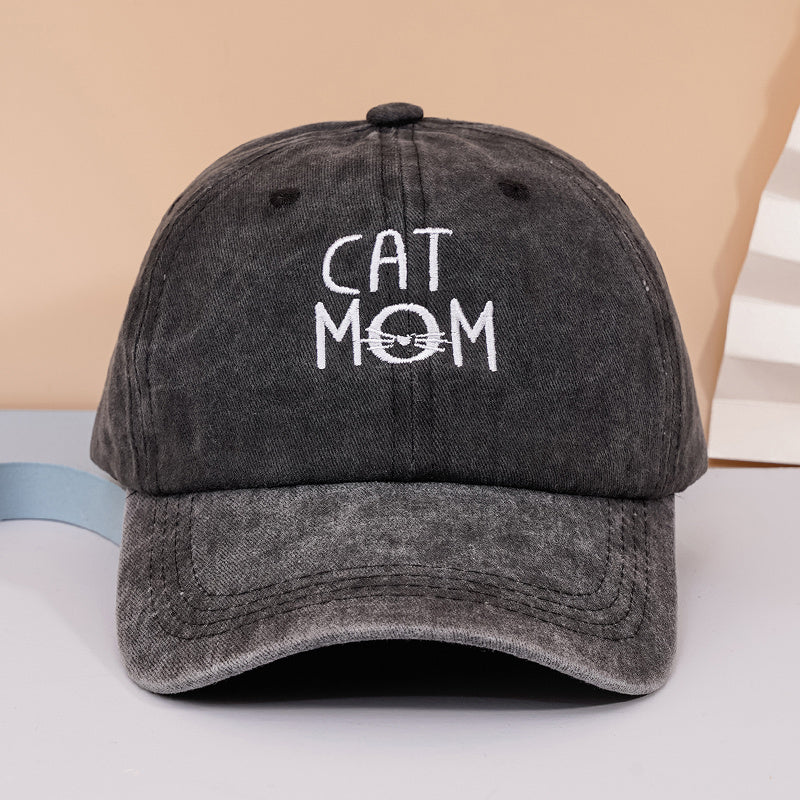 CAT MOM Embroidery Baseball Cap Distressed Woman Sports Hat