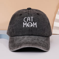 CAT MOM Embroidery Baseball Cap Distressed Woman Sports Hat