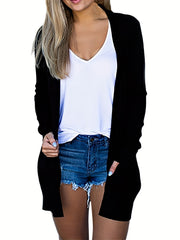 Solid Knit Outwear Open Front Long Sleeve Cardigan for Women
