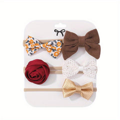 5-Piece Floral Bow Headband Set for Infant & Baby Girls