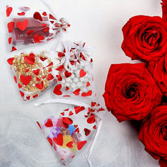 30pcs Red Heart Bags Mesh Drawstring For Christmas Wedding Favor Gift Bag