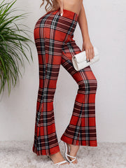Plaid Stretch Flare Pants Fitness Yoga Bell Bottom Activewear