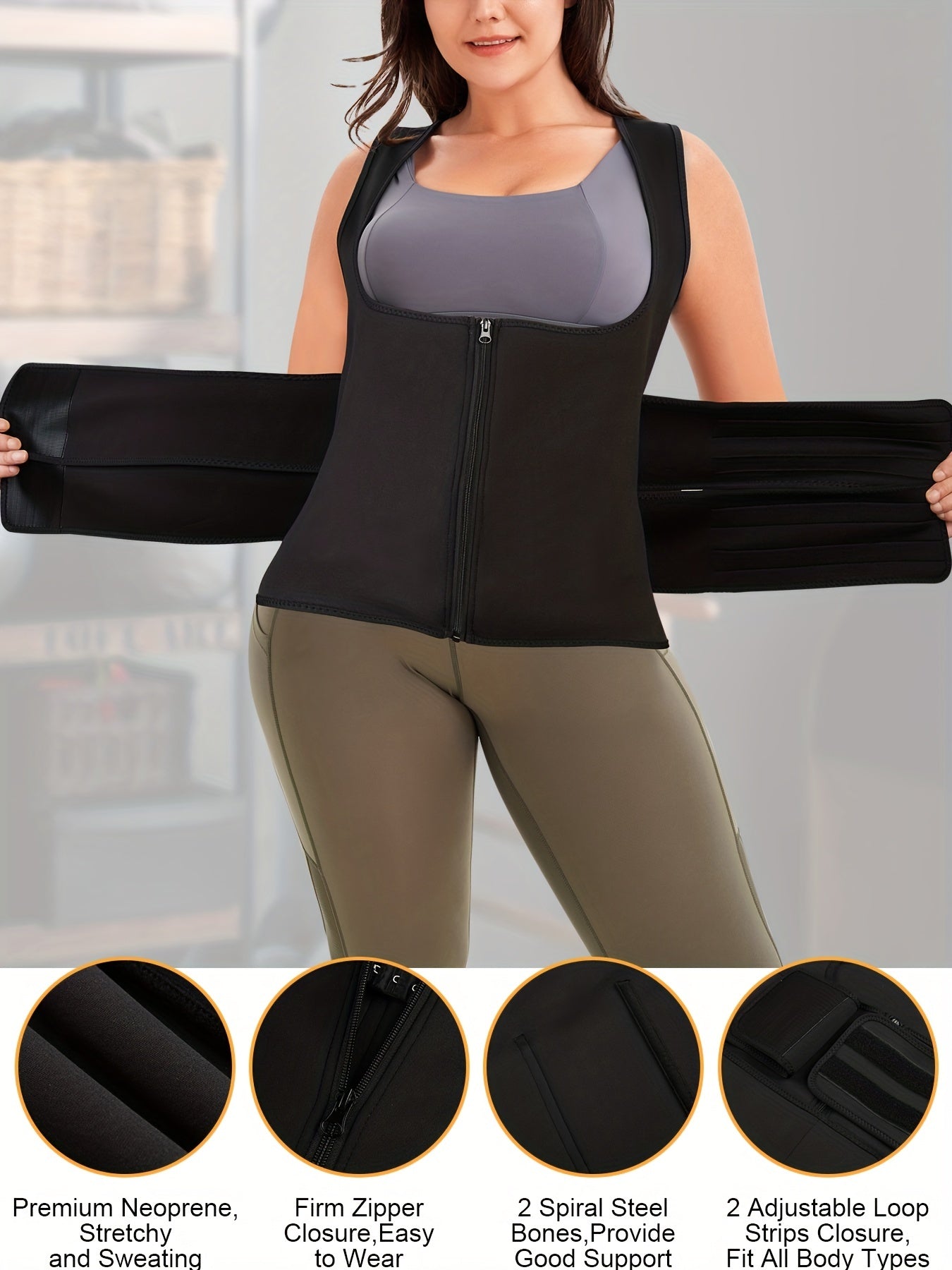 Women's Plus Size Sports Corset Zipper Waist Trainer Hot Sweat Body Shaper