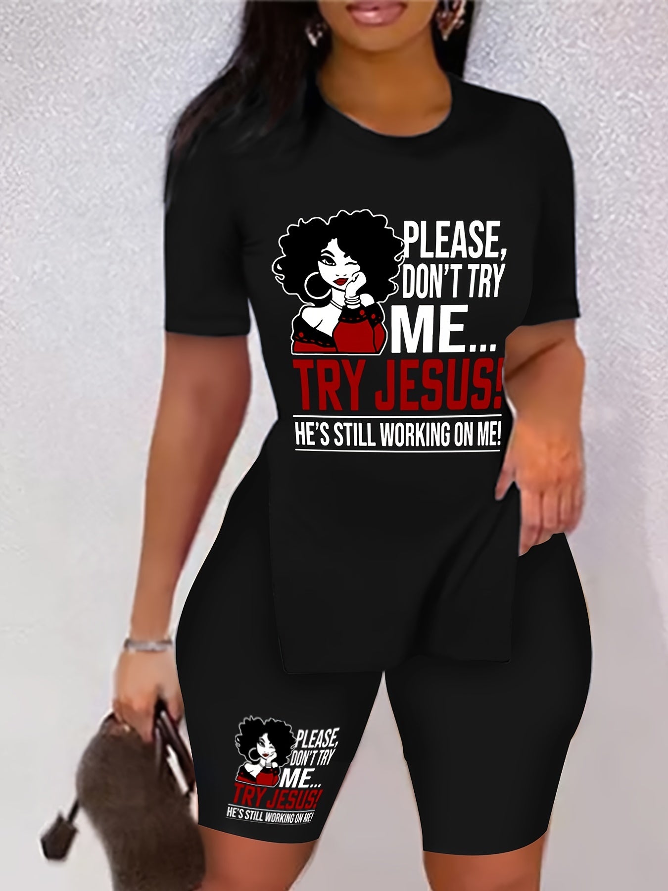 Jesus Print Two piece Set Short Sleeve Casual T Shirt & Shorts