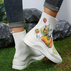 Women's Halloween Pumpkin Print Stretch Sock Boots