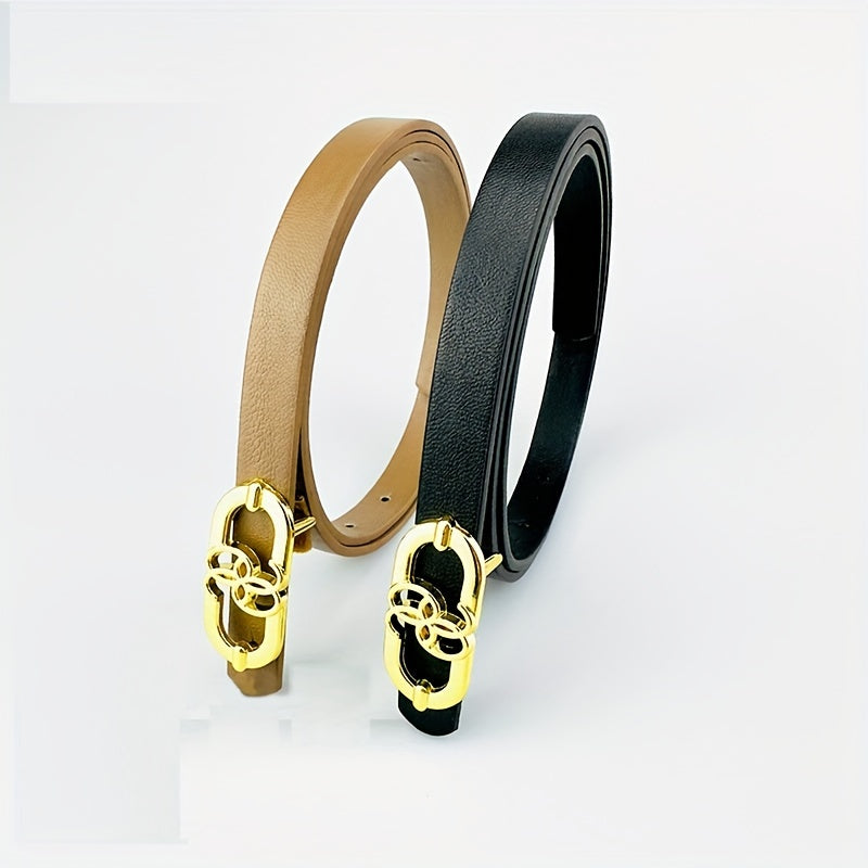 Golden Snap Buckle Belt Solid Frosted Casual Belt For Women