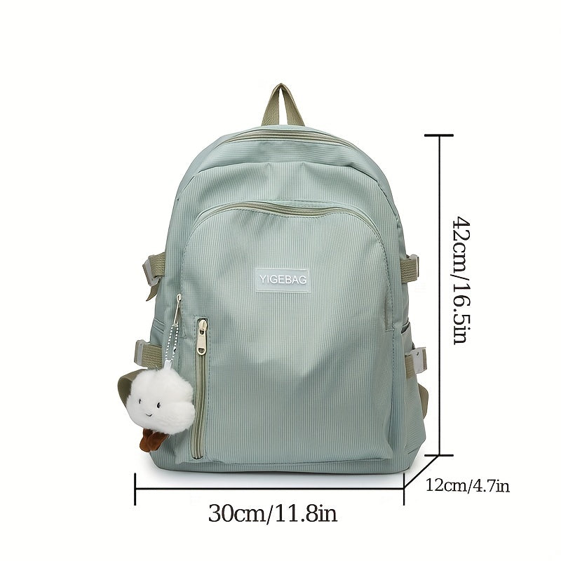 Casual Canvas Backpack With Pendant Large Capacity Schoolbag